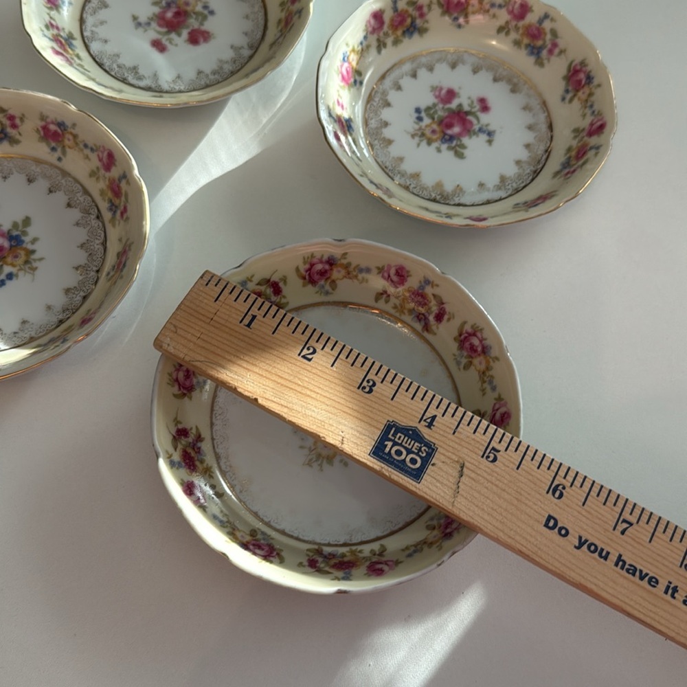 Vintage Gold Castle Japan Floral China Bowls Set of 4 - Cream and Pink - Picture 9 of 10
